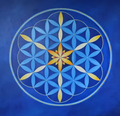 Blume des Lebens in Blau, 85 x 85 cm